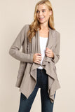 Draped Neck Lace Insert Knit Cardigan - Mocha