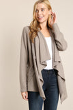 Draped Neck Lace Insert Knit Cardigan - Mocha