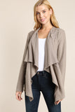Draped Neck Lace Insert Knit Cardigan - Mocha
