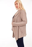 Draped Neck Lace Insert Knit Cardigan - Mocha