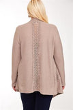Draped Neck Lace Insert Knit Cardigan - Mocha