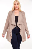 Draped Neck Lace Insert Knit Cardigan - Mocha