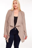 Draped Neck Lace Insert Knit Cardigan - Mocha