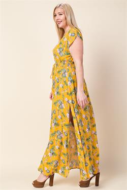 Button Down Short Sleeve Maxi Dress - Yellow