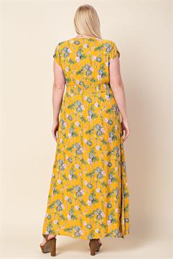 Button Down Short Sleeve Maxi Dress - Yellow