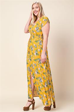 Button Down Short Sleeve Maxi Dress - Yellow