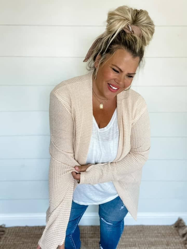 Soft Waffle Knit Cardigan w/ Thumbholes & Slouchy Pockets