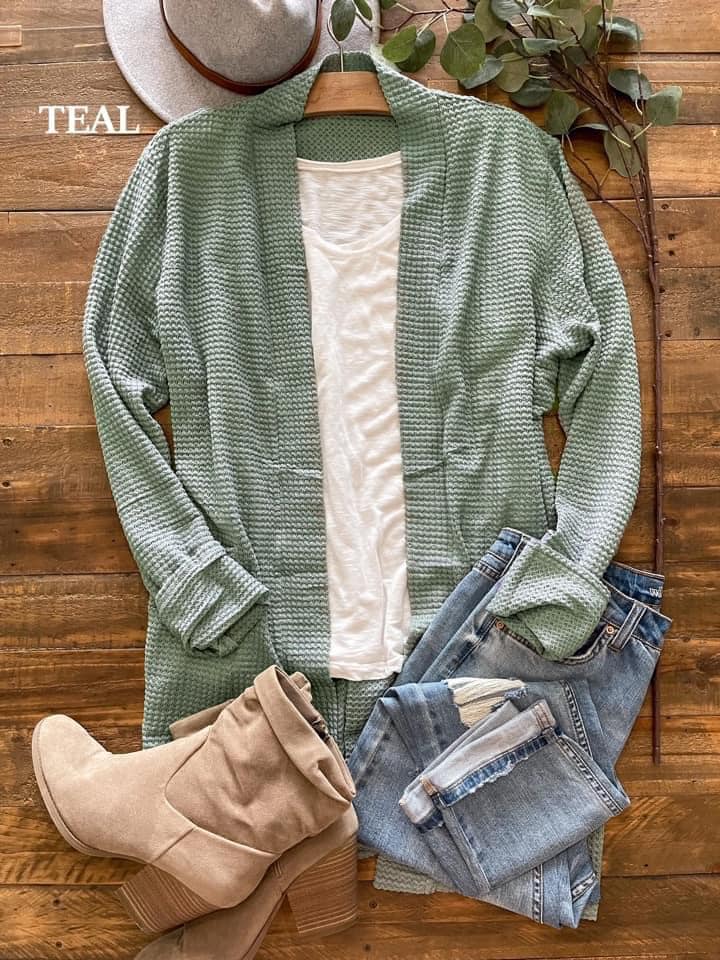 Soft Waffle Knit Cardigan w/ Thumbholes & Slouchy Pockets