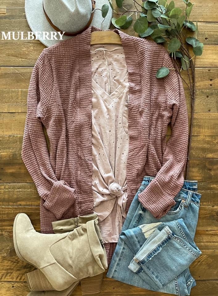 Soft Waffle Knit Cardigan w/ Thumbholes & Slouchy Pockets