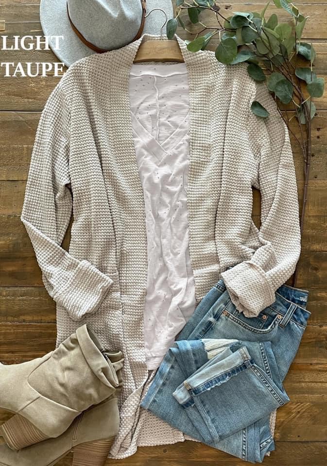 Soft Waffle Knit Cardigan w/ Thumbholes & Slouchy Pockets