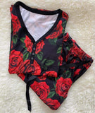 Passion Red Roses - Women's Cozy Lounge Set Pajamas with Pockets - Buttery Soft & Stretchy, Elastic Waistband, Functional Drawstring, True to Size