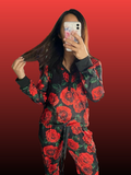 Passion Red Roses - Women's Cozy Lounge Set Pajamas with Pockets - Buttery Soft & Stretchy, Elastic Waistband, Functional Drawstring, True to Size
