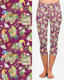 Gardening Gnome Print Capri Soft Magenta Pink Leggings w/ Pockets