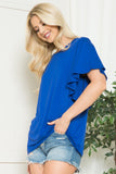 Cobalt Blue Flutter Sleeve Top - Relaxed Fit with a Playful Flair