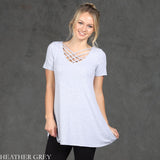 Lattice Front Cage Short Sleeve Top