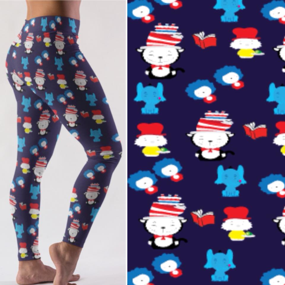 Cat in the Hat Themed Print Navy Blue Leggings