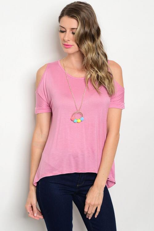 Cold Shoulder Top w/ Necklace