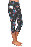 Americana USA Flag Star Pocket Capri Soft Leggings