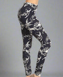 Large Rose Floral Print Navy Blue Leggings