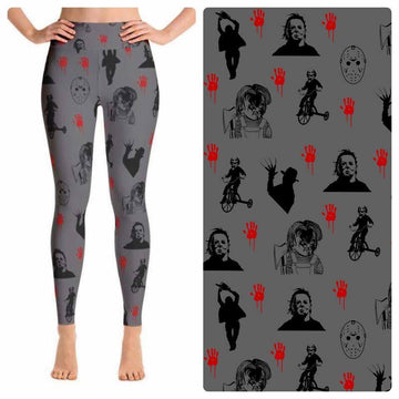 Halloween Horror Movie Themed Print Gray Leggings