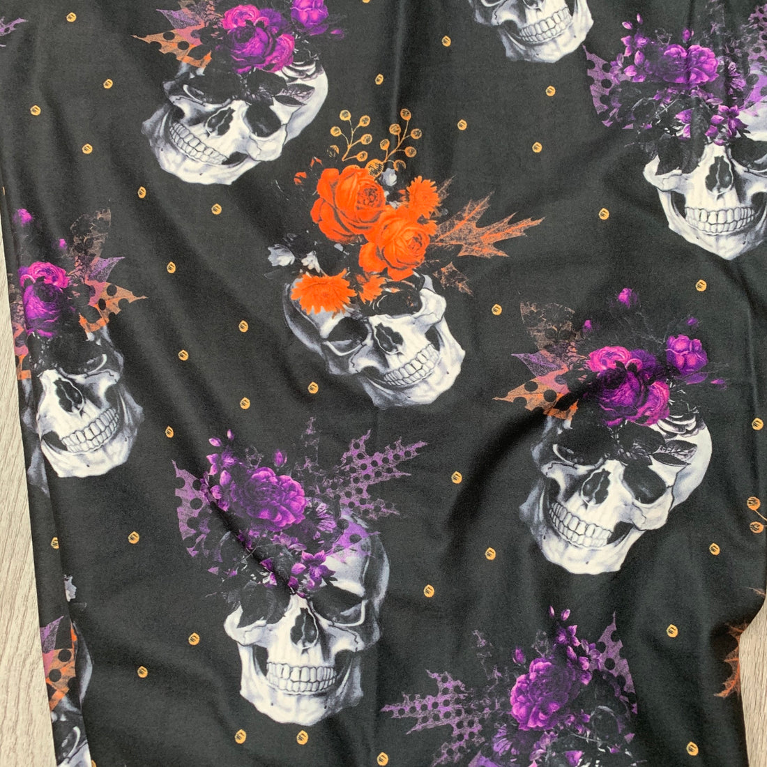 Orange Purple Roses Halloween Skull Print Leggings