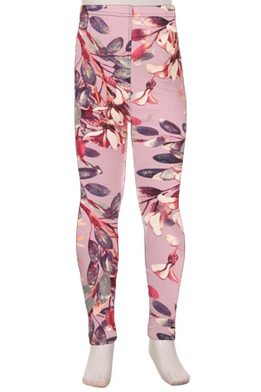 Kids Mauve Pink Vintage Floral Print Butter Soft Leggings