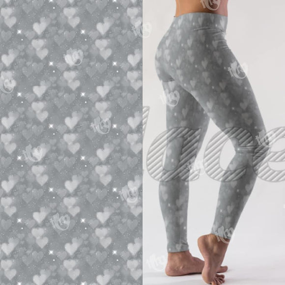 Silver Heart Leggings with Pocket in Waist Band