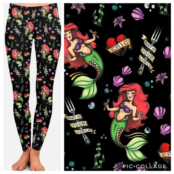 Little Mermaid Tattoo Print Leggings