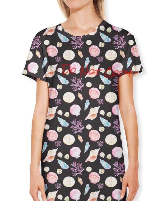 Seashell Print Leggings Material T-shirt