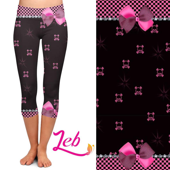 Skull Bow Print Capri Leggings
