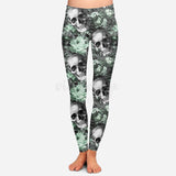 Etched Mint Lotus Flower Skull Print Leggings