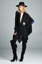 Loose Fit Cowl Neck Poncho Tunic With Elbow Patches