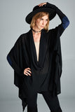 Loose Fit Cowl Neck Poncho Tunic With Elbow Patches
