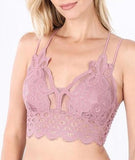 Women's Crochet Sexy Lace Bralette with Removable Pads and Cross Back Adjustable Strap Wirefree