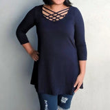 Women's Strappy Scoop Neck 3/4 Sleeve Flowy Top