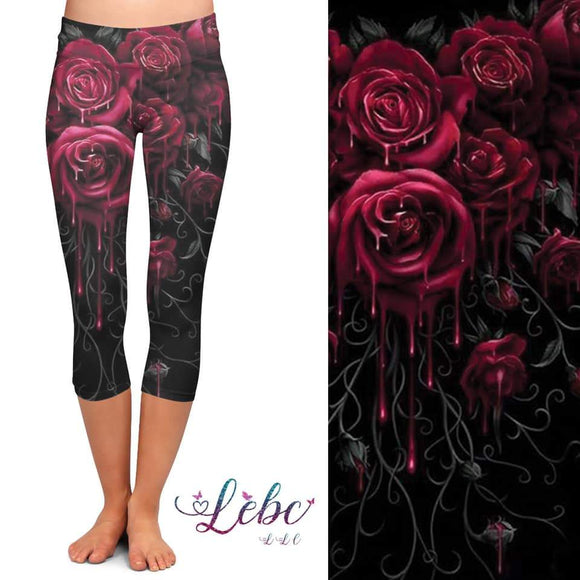 Painted Roses Print Capri Leggings