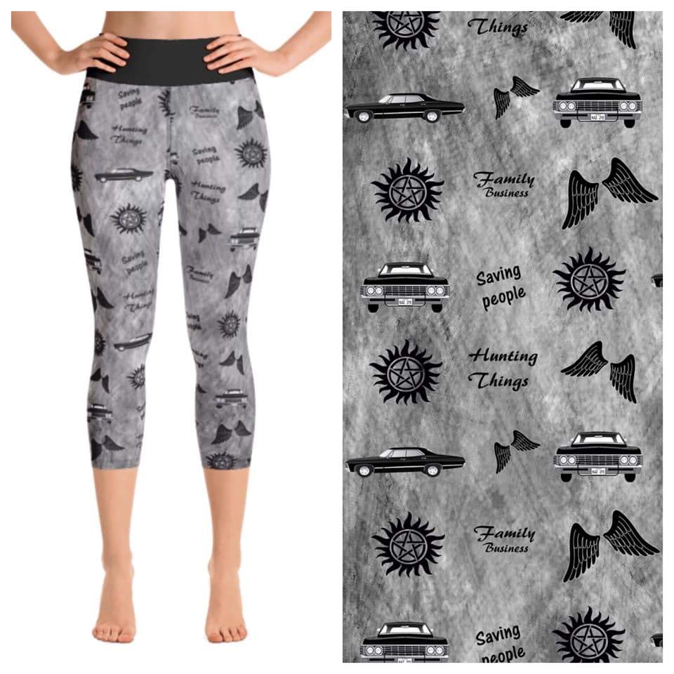 Supernatural Themed Print Capri or Full Length Soft Gray Leggings