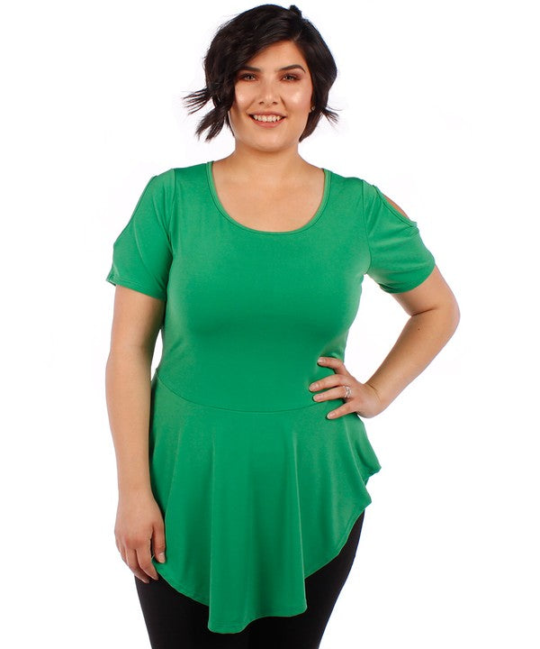 Cold Shoulder Flair Top - Green