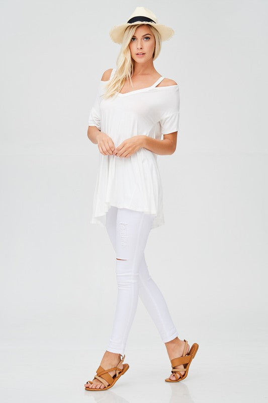 Shoulder Cut Out White Top