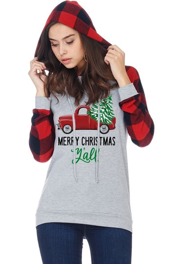 Merry Christmas Red Buffalo Plaid Hoodie