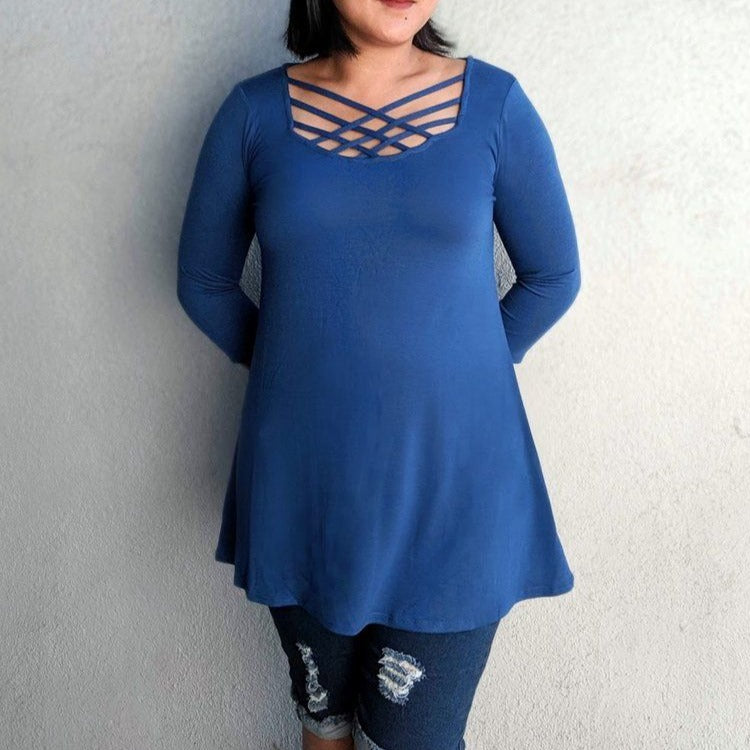 Women's Strappy Scoop Neck 3/4 Sleeve Flowy Top
