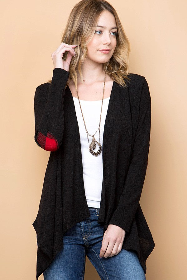 Red Buffalo Plaid Patch Black Cardigan