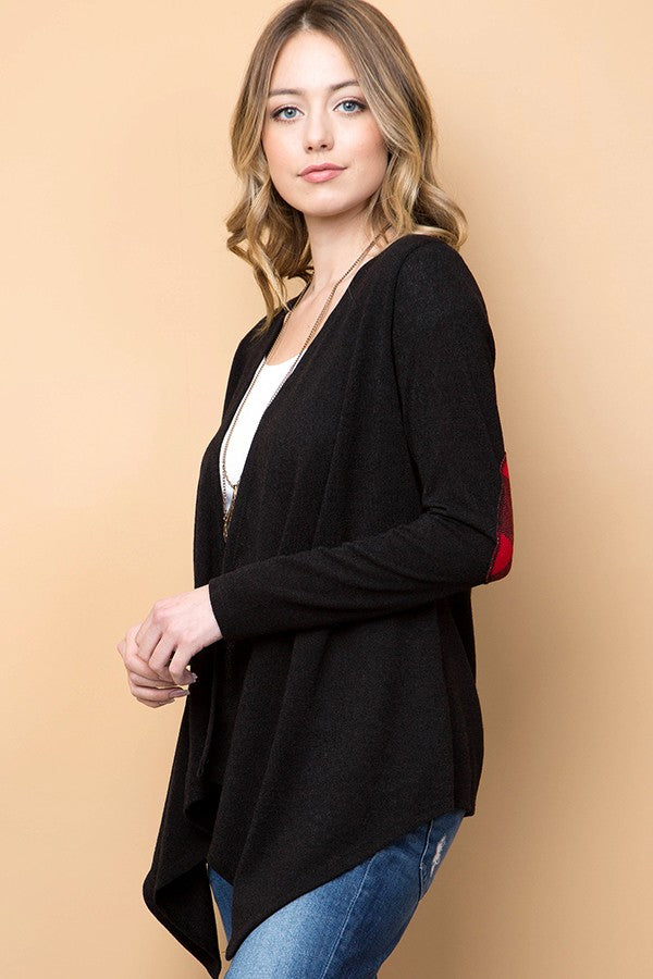 Red Buffalo Plaid Patch Black Cardigan