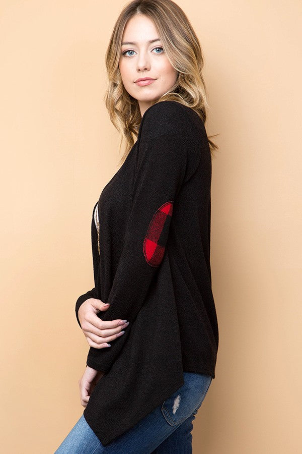 Red Buffalo Plaid Patch Black Cardigan