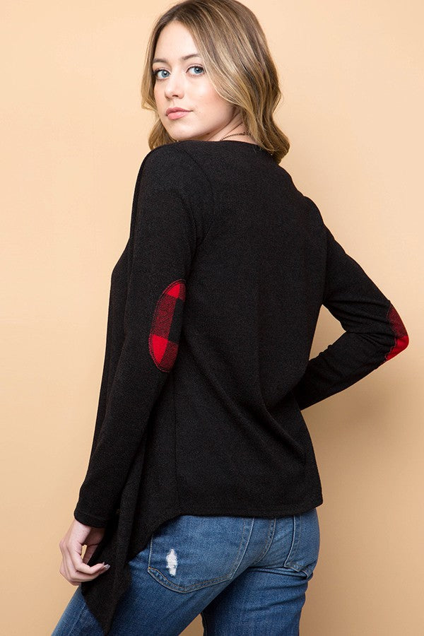 Red Buffalo Plaid Patch Black Cardigan
