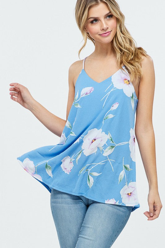 Sleeveless Floral Racerback Aqua Top