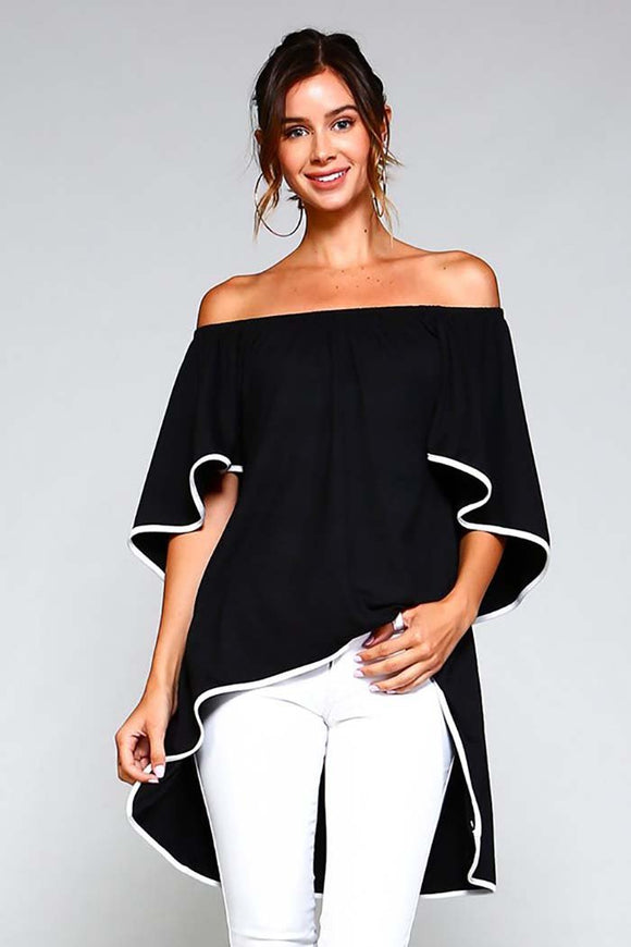 Off The Shoulder Kimono Sleeve Hi-low Tunic