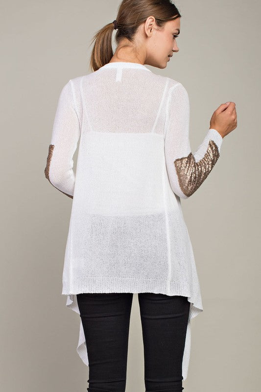 Waterfall Cardigan with Sequin Patch Sleeve