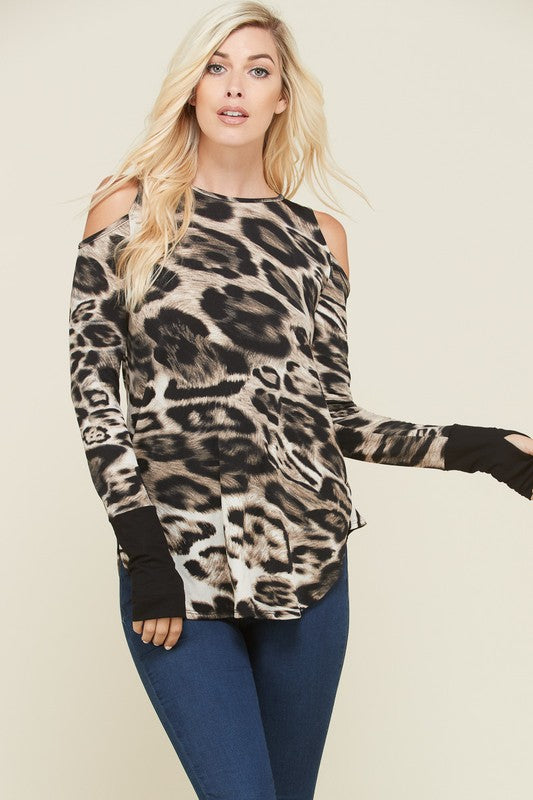 Leopard Cold Shoulder Top