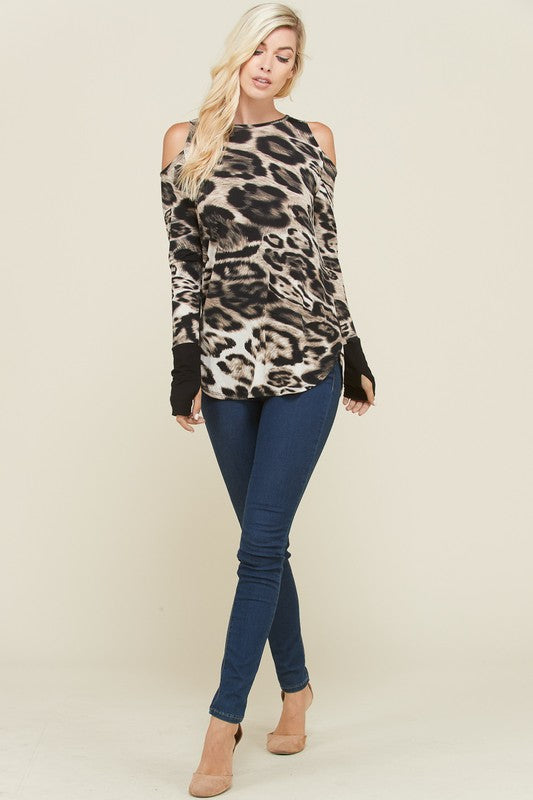 Leopard Cold Shoulder Top